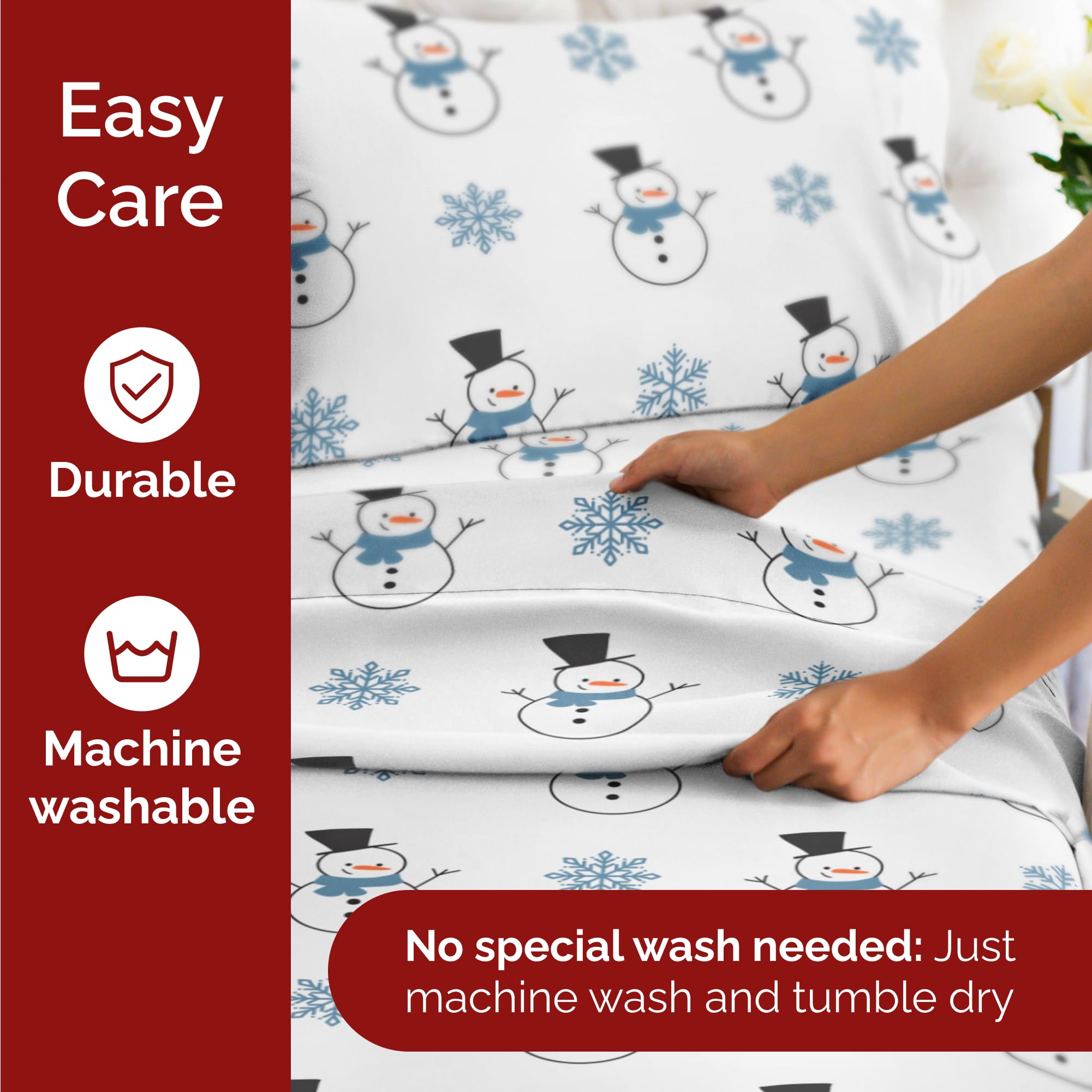 Komplet pościeli King Christmas Tree - Świąteczny wzór Xmas na lnie - Głębokie kieszenie - Dopasowany krój - 4 części - Bez zagnieceń - Wygodna i chłodząca świąteczna pościel zimowa - Łatwa w pielęgnacji - Przyjazna dzieciom