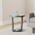 Round End Table, Tempered Glass End Table with Metal Frame, Small Coffee Table, Black Sofa Side Table for Living Room, Balcony, Bedroom