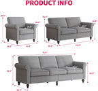 MUZZ 3PCS Sofa Set for Living Room,Modern Linen Couch Set with Nailhead Trim Design, Living Room Furniture Set for Office Apartment Home(Sofa & Loveseat & Chair/Light Grey)