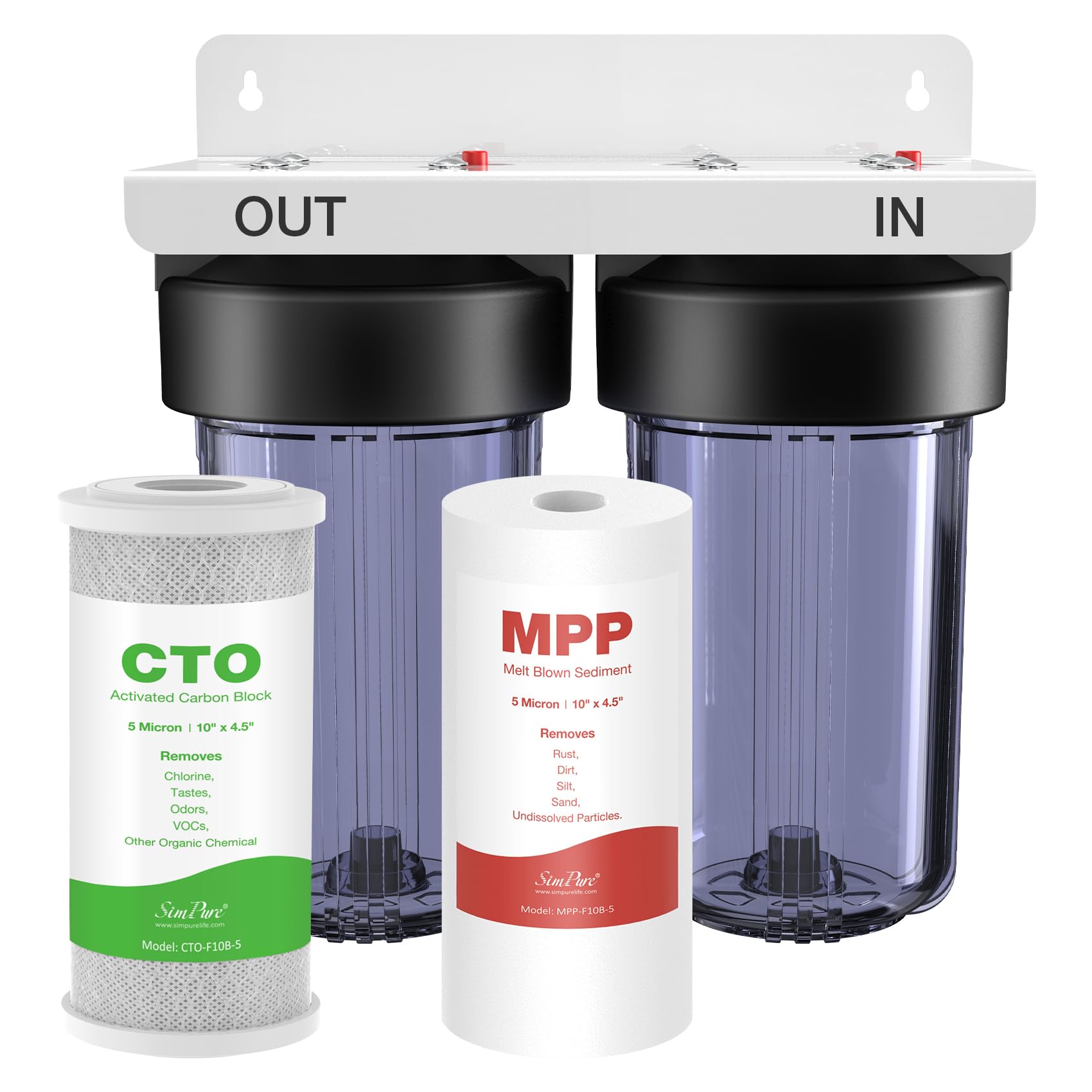 SimPure Whole House Water Filter System, 3-Stage Clear Home Water Filtration with Sediment Carbon and GAC Filters, Reduce Odor, Chlorine, Taste, Iron, Lead, 1" NPT Brass Port, BPA Free (DB20P-3)