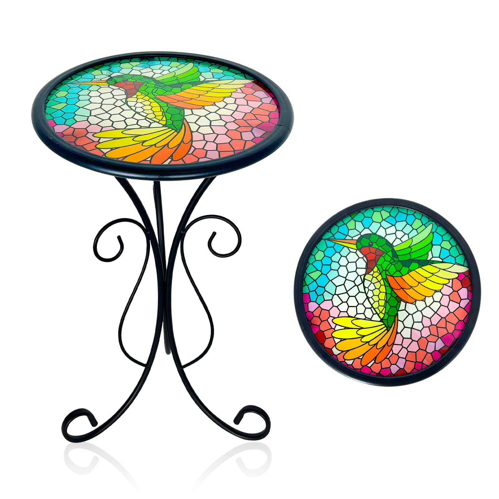 HONGLAND Outdoor Side Table, Small Outdoor Table, 12" Round Patio Side Table End Table, Glass Plant Stand, Small Bistro Coffee Table for Garden Patio Porch Living Room (Pelican)