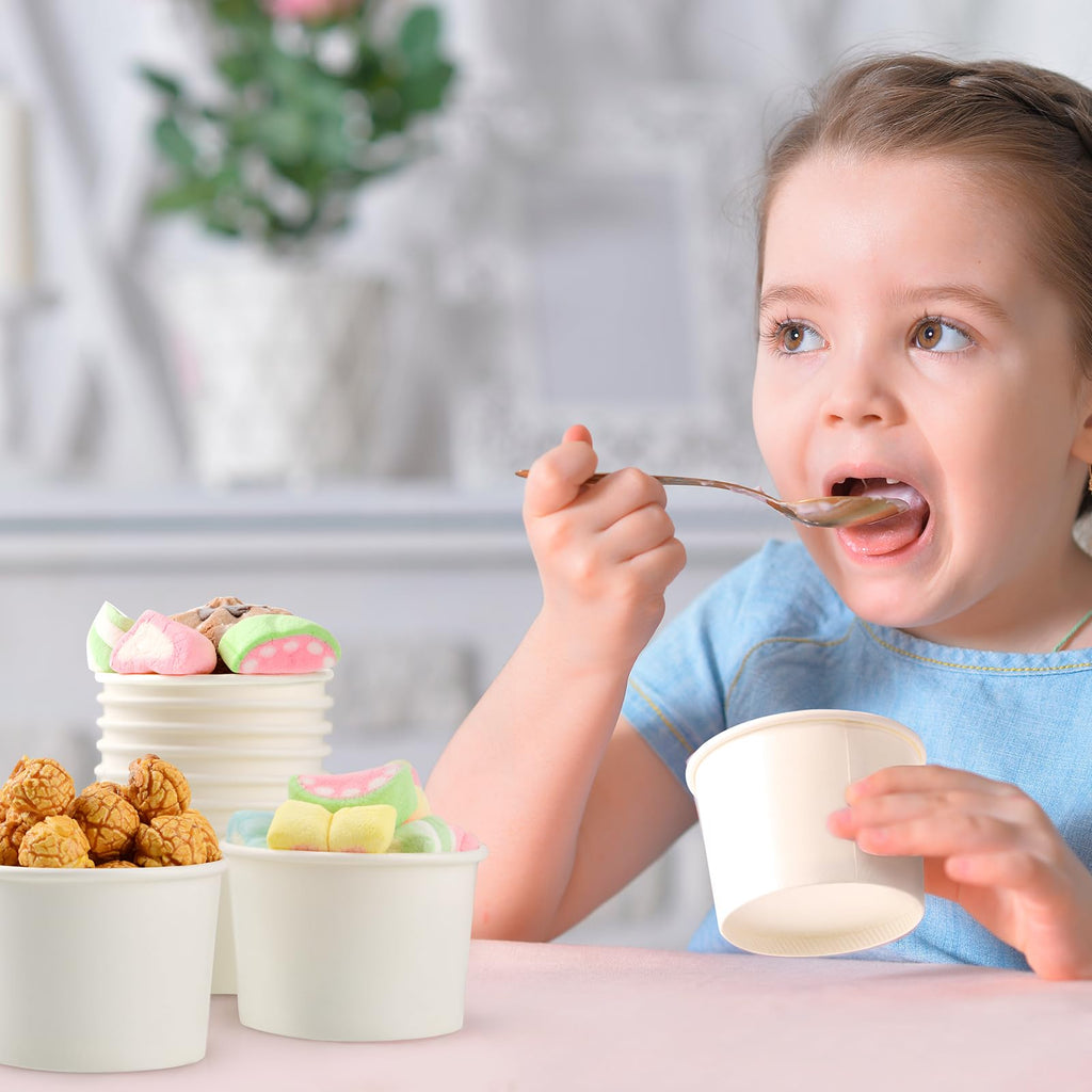 Belinlen 200 Count 4 oz Paper Ice Cream Cups Frozen Yogurt Cup Dessert Bowls Frozen Dessert Supplies(White)