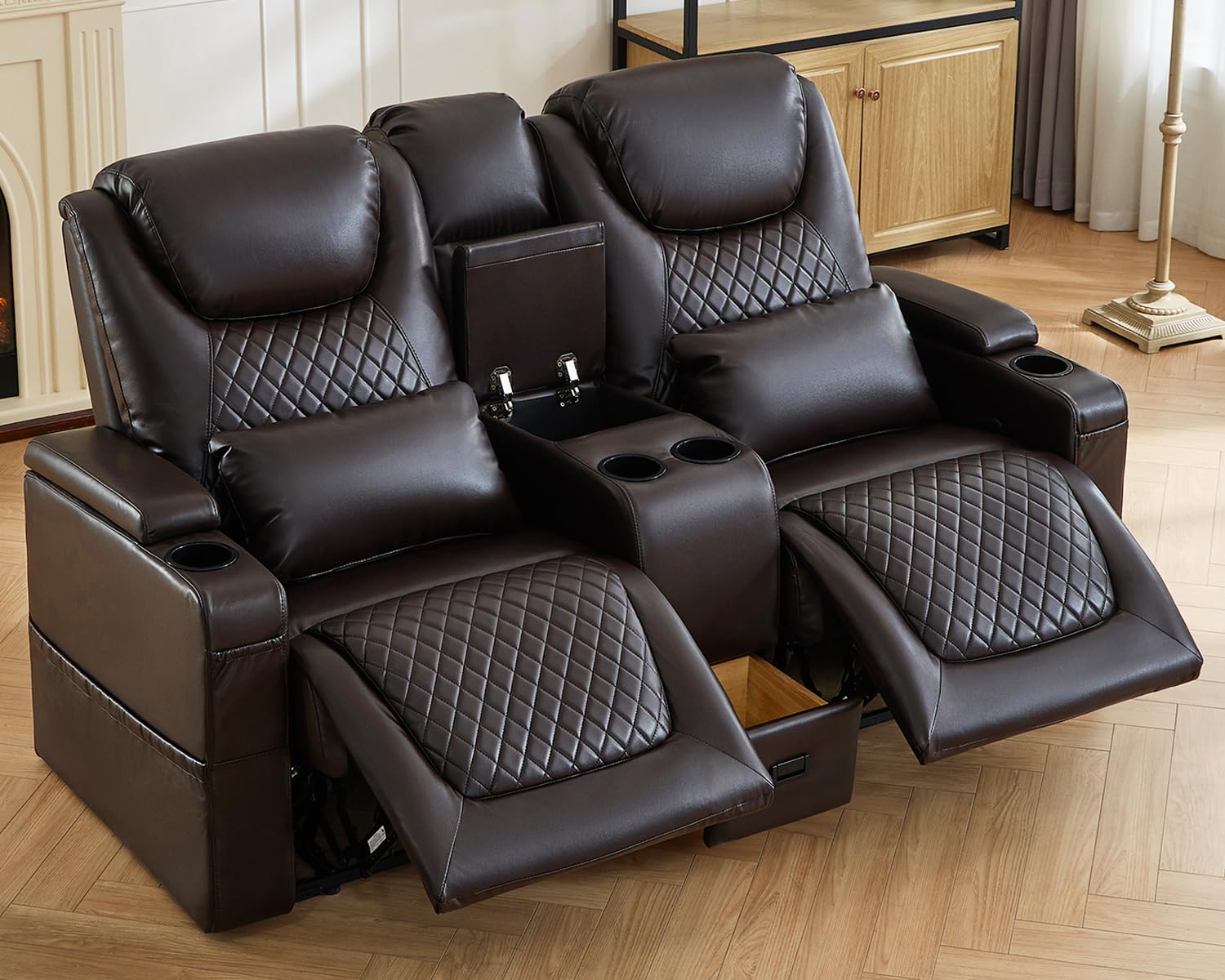 61" RV Loveseat Recliner Sofa, Home Theater Seating with 3 Arms and 2 Pillows, Wall Hugger Recliners & 138° Reclining Couch (Brown PU Leather Furniture)