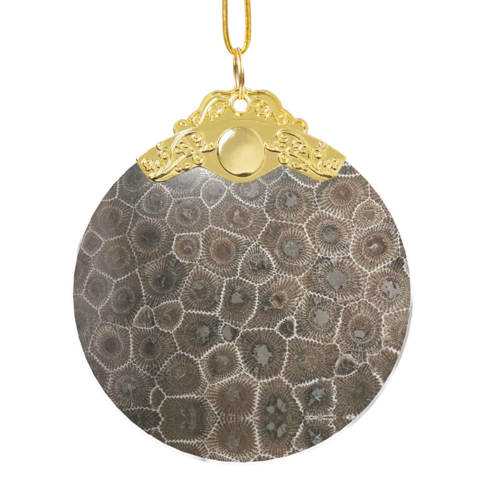 Petoskey Stone Christmas Ornaments for Xmas Tree Decorations with Metal Ringfor Party Decoration Hanging