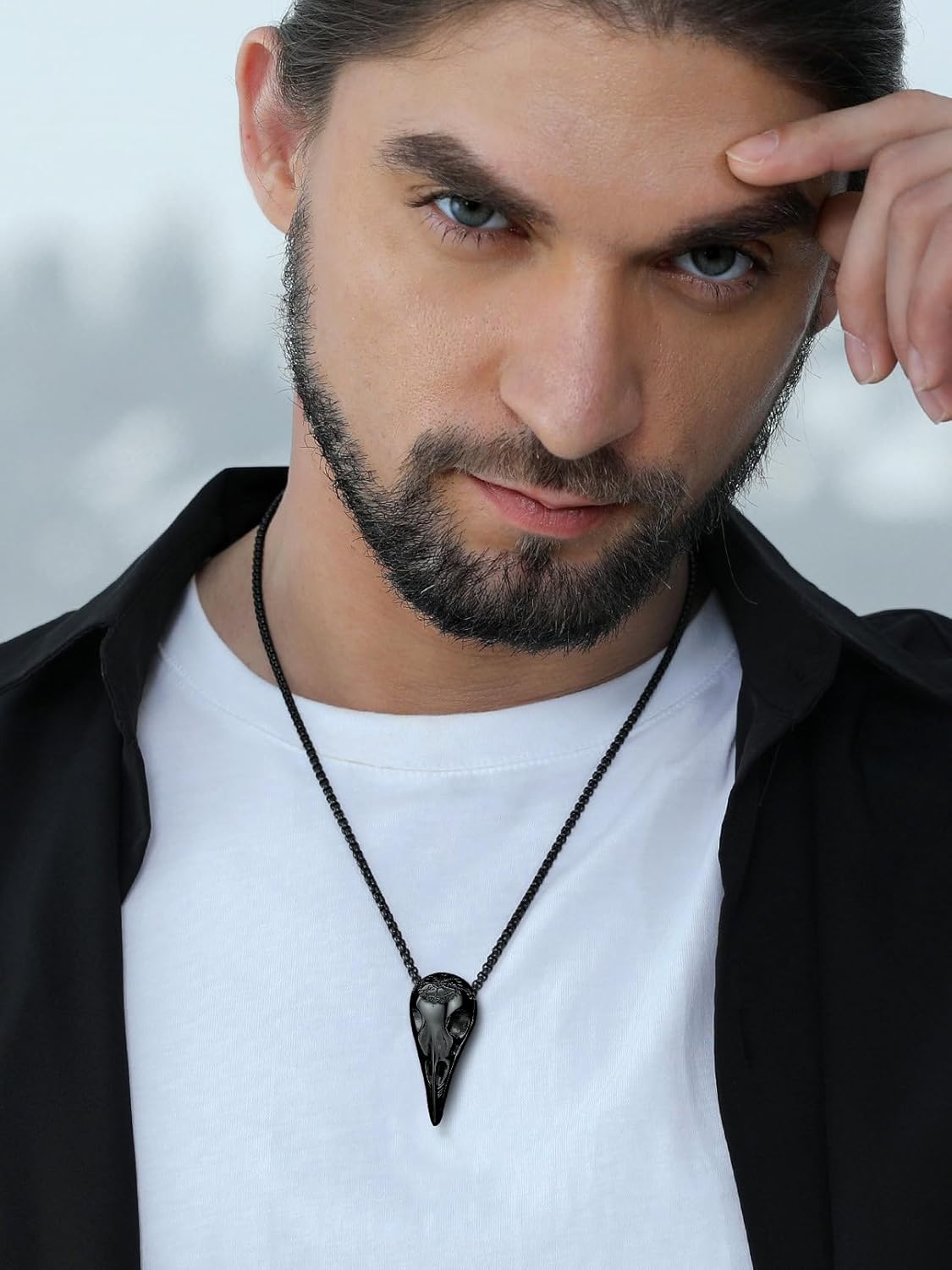 FaithHeart Viking Raven Necklace for Men, Norse Mythology Raven Skull Pendant Sturdy Stainless Steel Amulet Jewelry Gift for Men