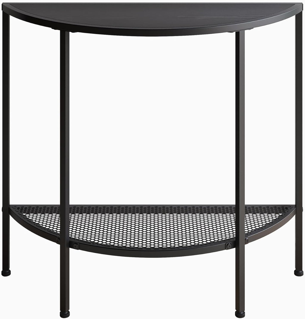 Console Table 2 Tier Narrow Entryway Table with Storage,Half Moon Sofa Couch Table,Small Hallway Entry Way Tables,Wooden Accent Side Table for Living Room Coffee Table,Black