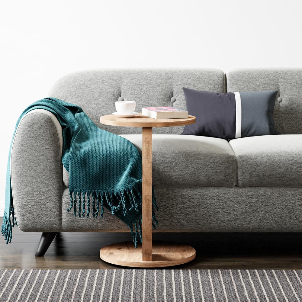 C-Shaped Round End Table with Rolling Wheels - C-Type - Side Table Modern Design