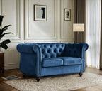 Container Furniture Velvet Chesterfield Couch, Button-Tufted Backrest, Rolled Arms, High-Density Foam with Spring Support, Elegant Accent Piece, Sofa, Dark Blue