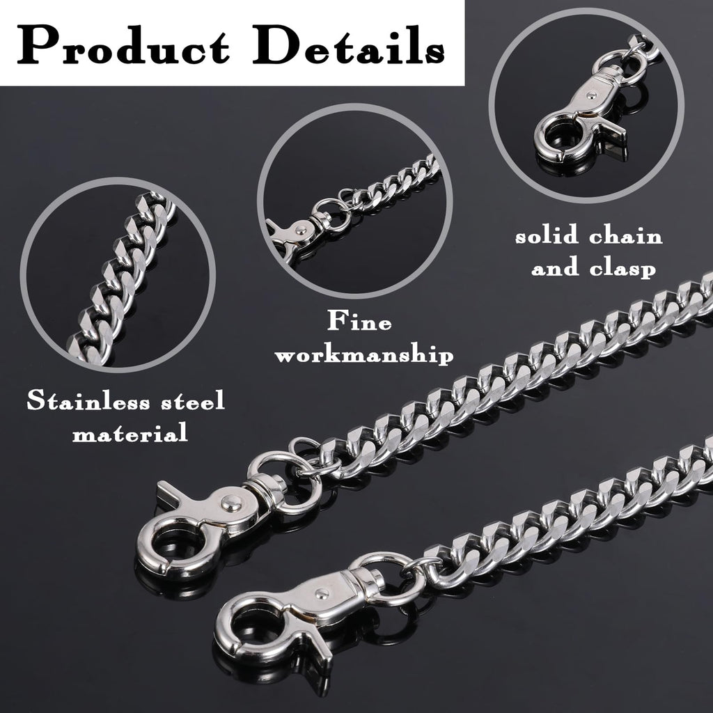 WY LIGHTING LEVEL Waist Chain Heavy Duty Metal Keychain Punk Wallet Chains Hip Hop Keyholder Round Clasp Goth Keyring for Pants(Silver)