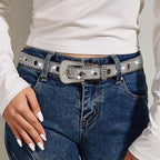 Women Men Rhinestone Belt Western Cowgirl Cowboy Bling Studded Leather Belt for Jeans Pants (suit for waist 27-39")