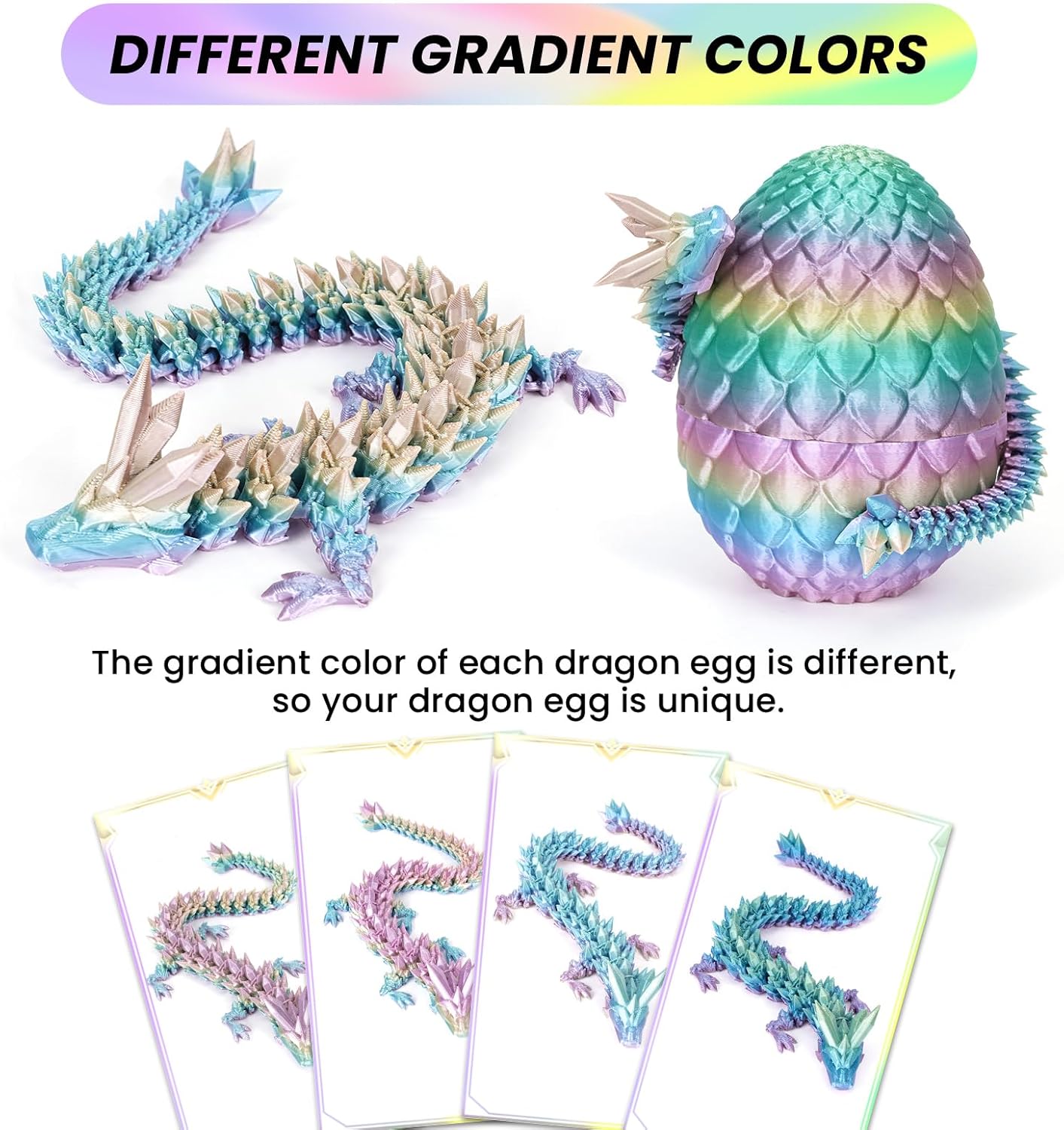 TBOLINE 3D Printed Easter Dragon Egg - Perfect Basket Essentials Stuffers, 4 Pack Prefilled Easter Eggs Filled with Toys, Small Articulated Crystal Animals Fidget Toy for Kid (4PCS1)