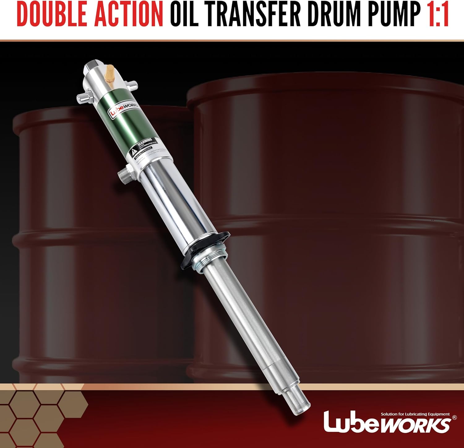 Oil Transfer Drum Pump Double Action 1:1 Fast High Flow Rate 8.5GPM / 32LPM for SAE130 Oils/Fluids