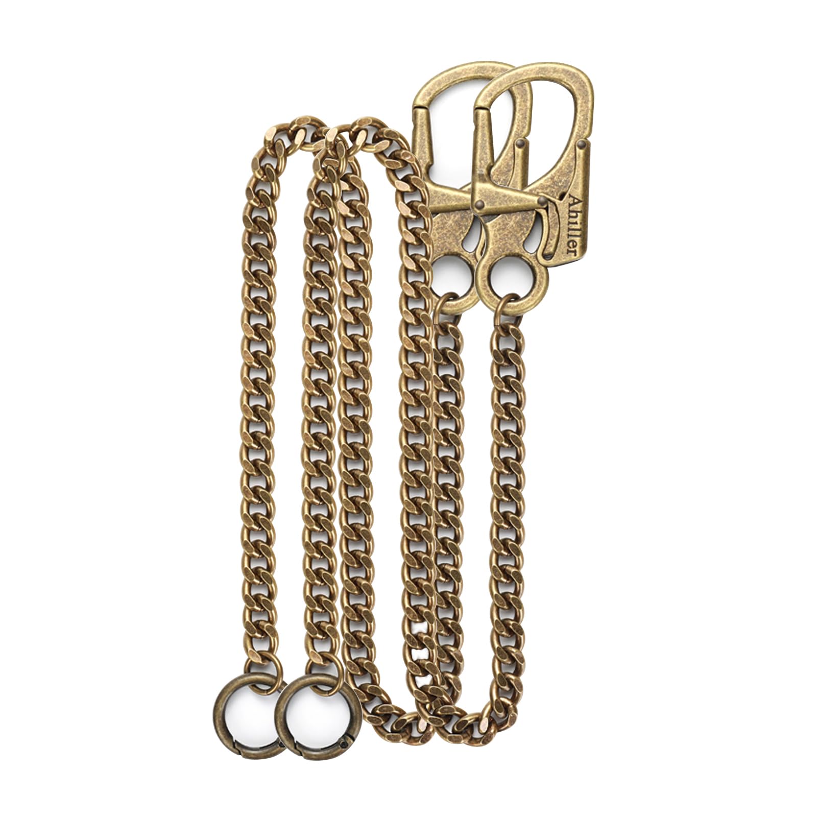 Ahiller Biker Wallet Chain, Heavy Duty Pocket Chain with Round Clasp, Men Chains for Keys, Jeans, Pants, Purse and Handbag (T-Brass-2PCS)
