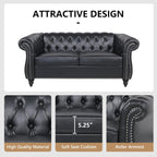 AVZEAR Chesterfield Loveseat Sofa, Upholstered Sofa Modern 2 Seater Couch Sofa Set Style Button Tufted, Mid-Century PU Chesterfield Sofa for Living Room Apartment, PU Black