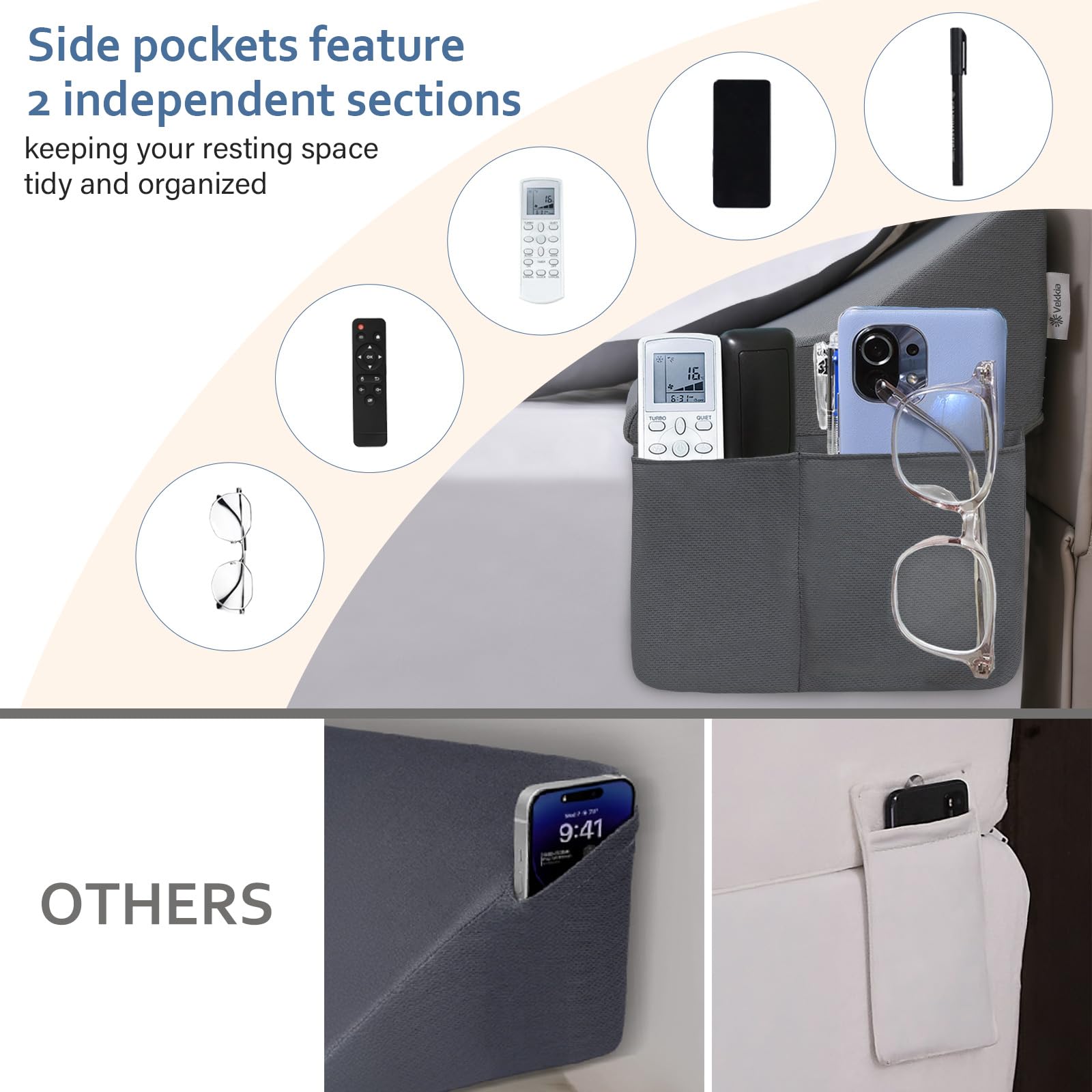 بالشتک گوه‌ای تخت پادشاه وکیا برای پشت‌سری/پرکننده شکاف تخت/بالشت پشت‌سری، بالشتک گوه‌ای برای شکاف پشت‌سری (0-6 اینچ)، بالشتک شکاف تخت، جلوگیری از گم شدن بالشت‌هایتان، تلفن