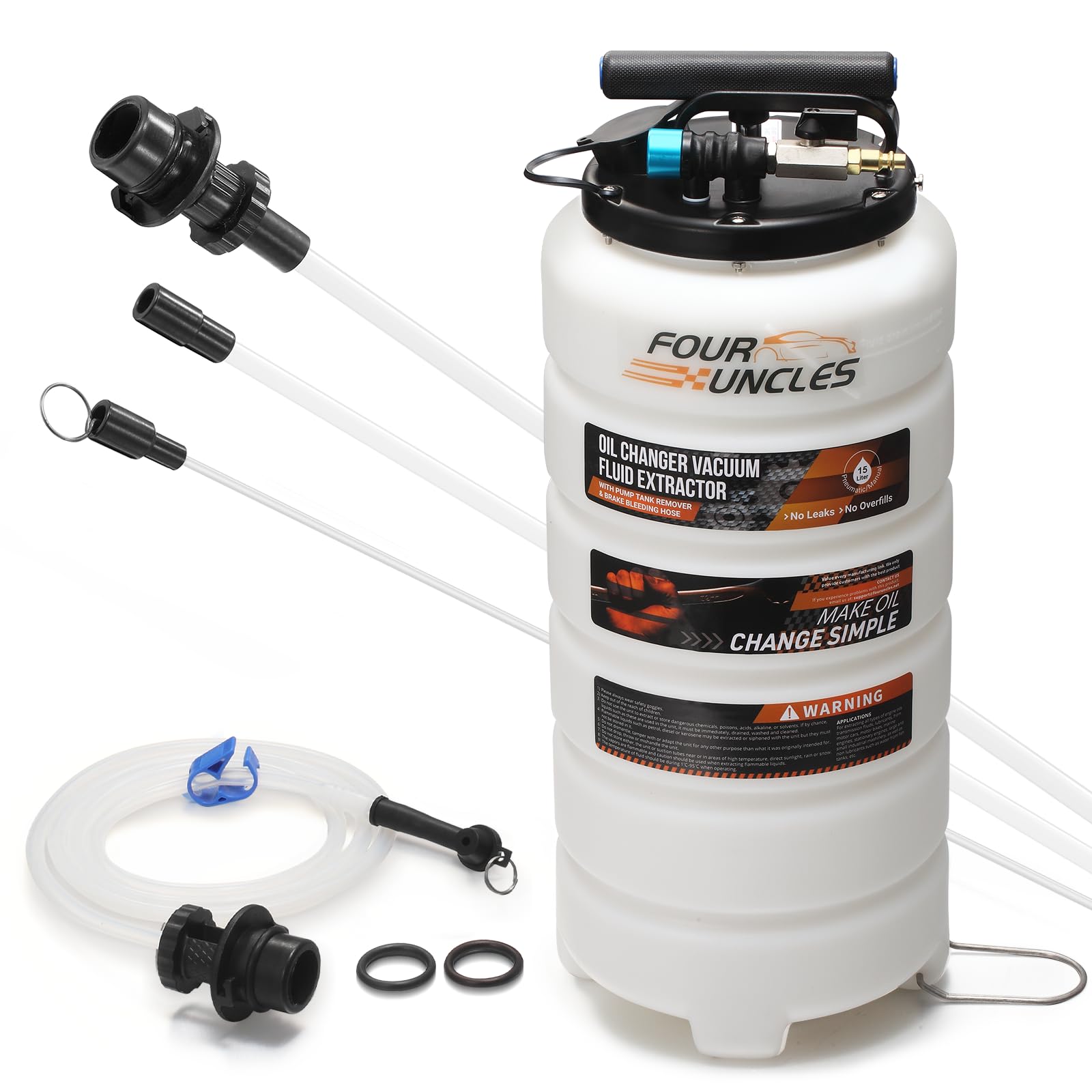 FOUR UNCLES 6.5L Oil Extractor - Pneumatic/Manual Vacumm Fluid Extractor with Pump Tank Remover & 4 Tubes for Oil Change and a Brake Bleeding Hose for Brake Fluid Change