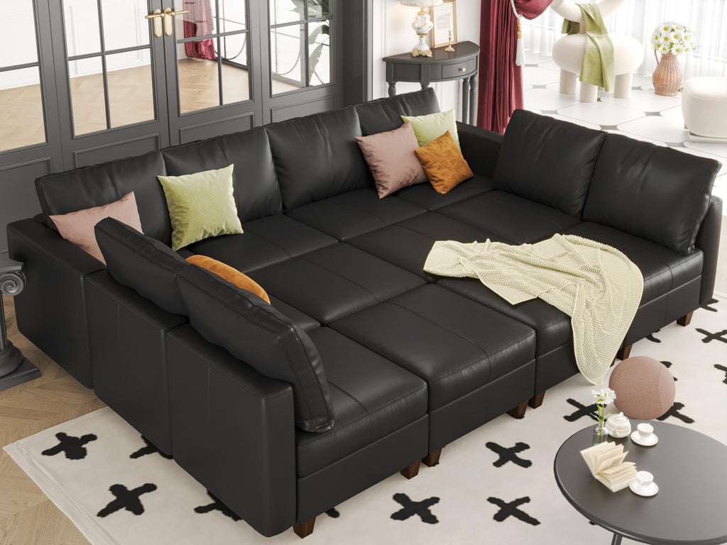 EASE MOOSE Faux Leather Sectional Modular Sleeper Sofa Sectional Sofa Bed with Storage, Faux Leather Modular Sofa Sectional Couch Brown