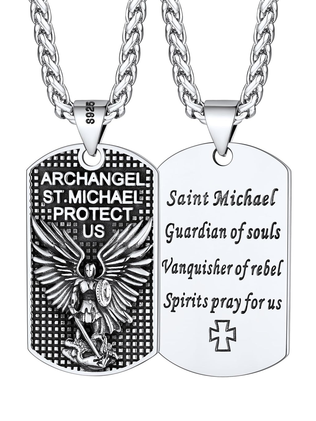 FaithHeart Saint Michael Necklace, Stainless Steel/18K Gold Plated St Michael the Archangel Pendant Amulet for Men Women with Gift Packaging