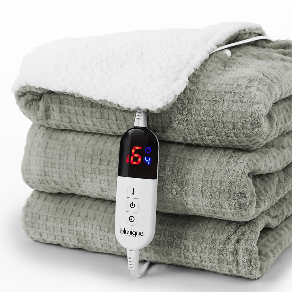 Heated Blanket Electric Throw Waffle, 50x60 Inches Sherpa Fleece Fast Heating Blanket 6 Heating Levels & 4 Hours Auto Off ETL Certification, Sage Green Throw