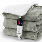 Heated Blanket Electric Throw Waffle, 50x60 Inches Sherpa Fleece Fast Heating Blanket 6 Heating Levels & 4 Hours Auto Off ETL Certification, Sage Green Throw