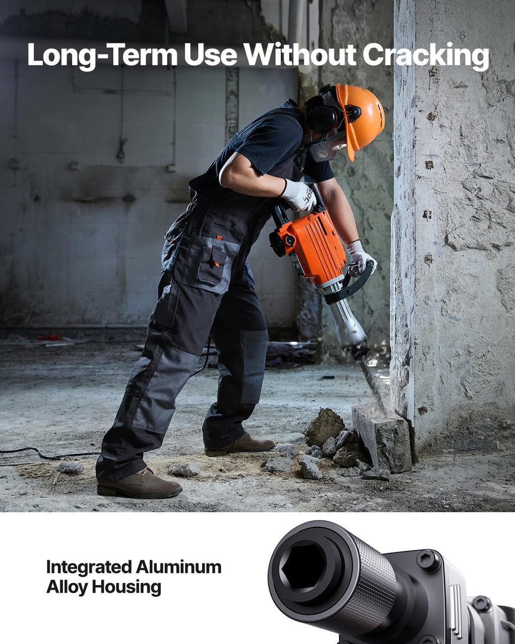 VEVOR Demolition Jack Hammer, MAX 2200W Electric Jackhammer Heavy Duty, 1350 BPM Concrete Breaker 4pcs Chisels Bit Chipping W/Case, Gloves