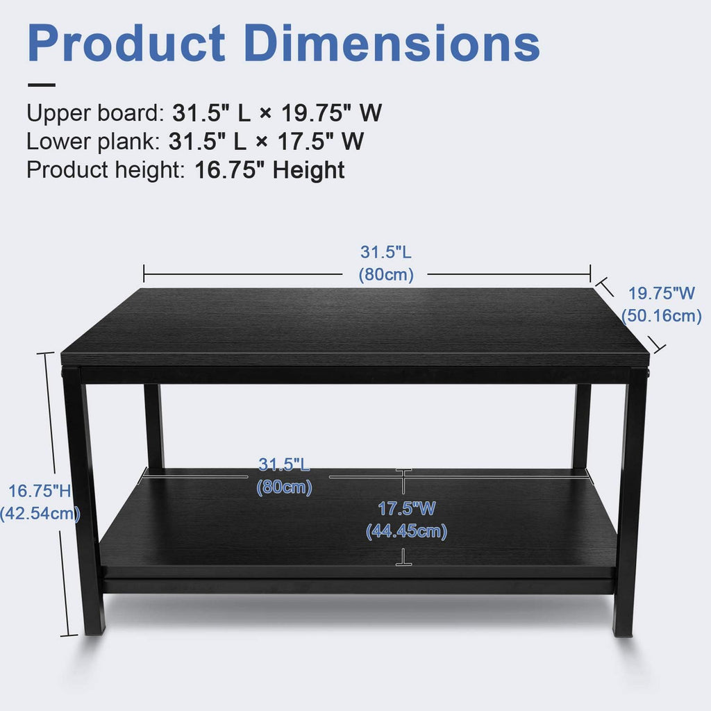 YSSOA Black 2-Tier Coffee Table with Shelf for Living Room and Office