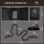 Portefeuille pour homme skneephate avec chaîne, portefeuille trifold crâne pour hommes, chaînes de portefeuille en cuir souple, idée cadeau cool pour hommes (noir)