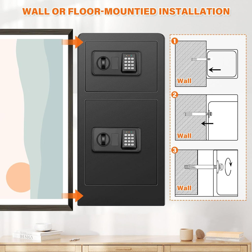 7.5 Cuft Extra Large Safes for Home Use with TWO DOOR, Fireproof Home Safe Box with Electronic Keypad, Spare Key, Smart Alarm, Mute Mode, Anti-theft Fire proof Safe for Documents, Jewelry, Medicines