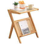 Tiita Rattan Side Table, Mid Century Nightstand, Bamboo Accent Bedside Tables, Glass Coffee Tables, Boho Wooden End Table with Storage for Small Space, Living Room and Bedroom