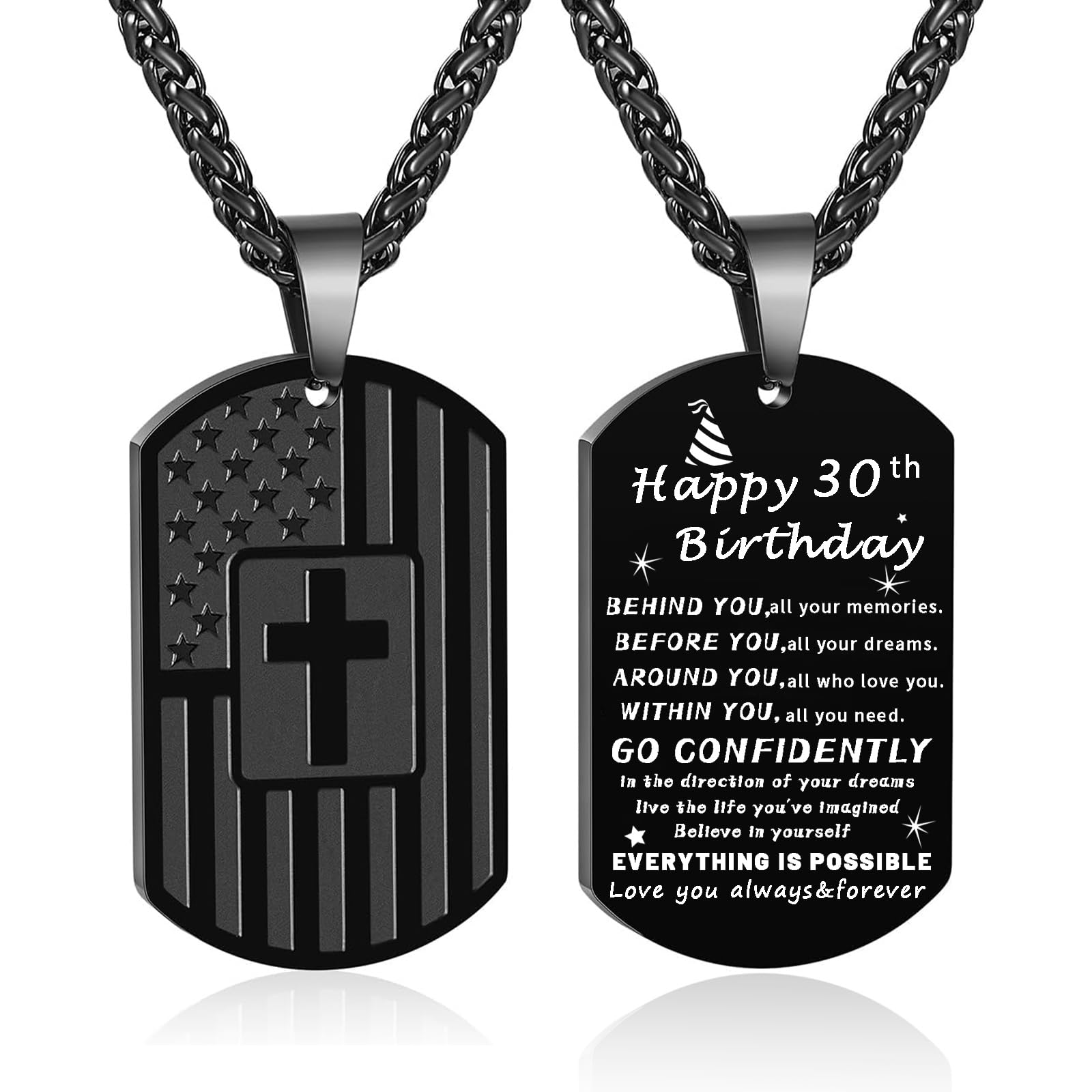 DuoDiner Graduation Gifts-American Dog Tag Necklace Bible Verse Pendant, First Communion Baptism Confirmation Religious Graduation Gifts for Him Boys Men Kids Teens Dad