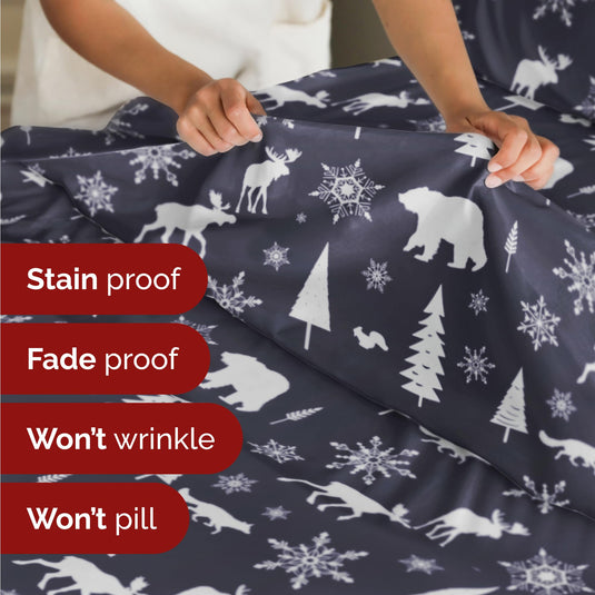 King Christmas Tree Sheet Set - Holiday Xmas Pattern Linen Set - Deep Pockets - Snug Fit - 4 Piece - Wrinkle Free - Comfy & Cooling Festive Winter Bedding - Easy To Care For - Kid Friendly