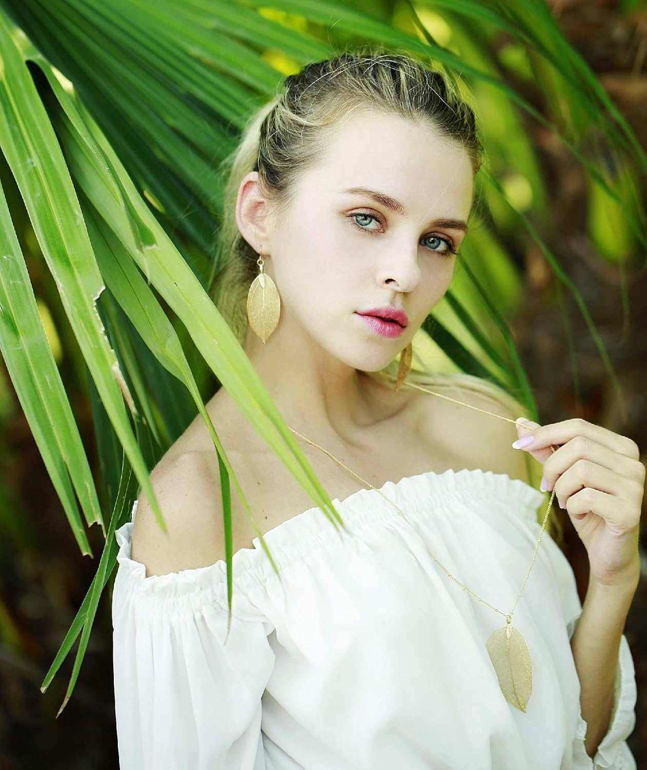 BOUTIQUELOVIN Filigree Long Leaf Pendant Dangle Necklace and Earring Jewelry Set Fashion for Women