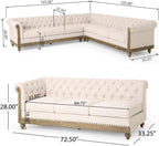 Merax Chesterfield Sofa, Retro Upholstered 6 Seater Rolled Arm Couch for Living Room Bedroom Office, Beige