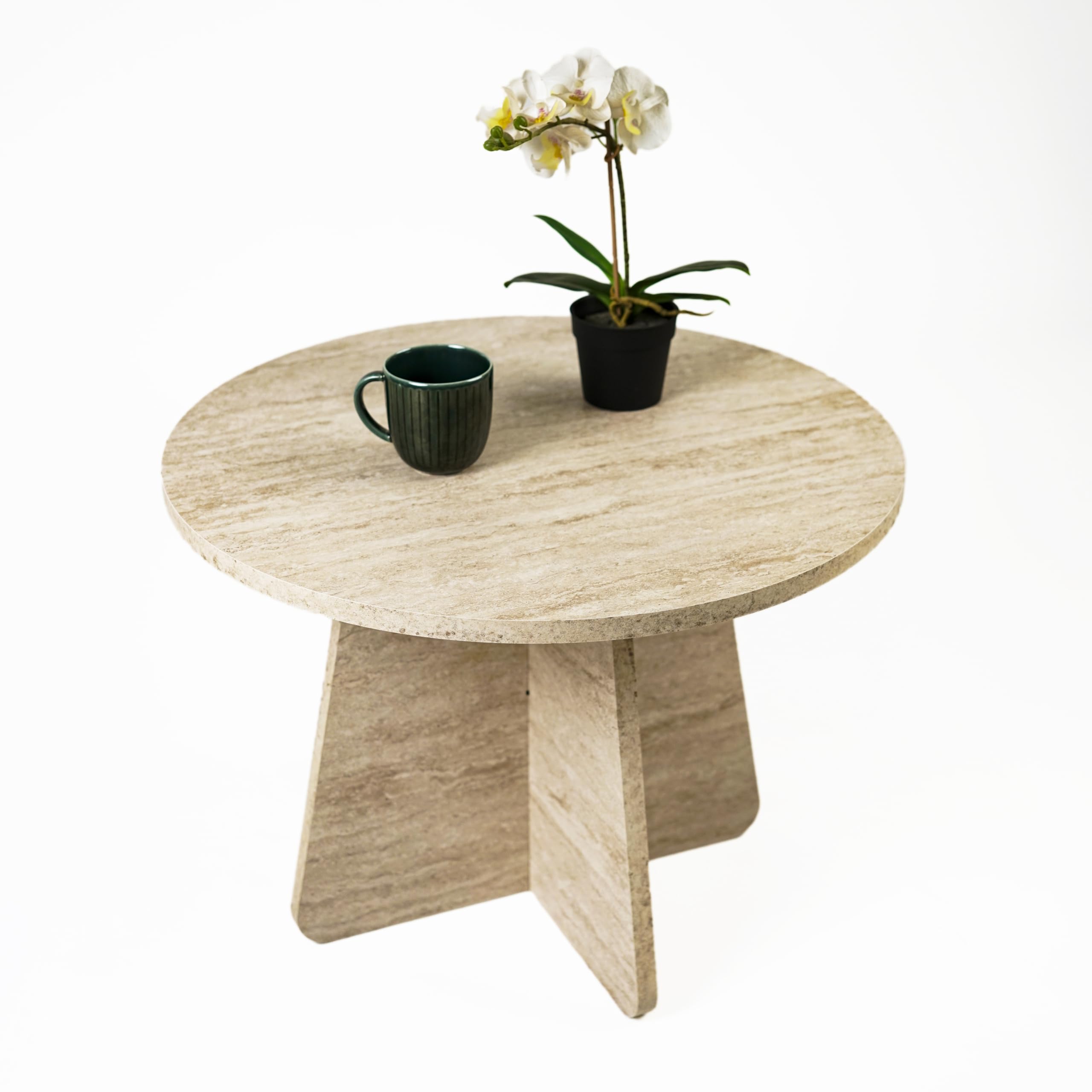 Travertine Efect Coffee Table Modern Side Table for Living Room Accent Table for Sofa or Bedroom (28.3x28.3x16.5 inches)