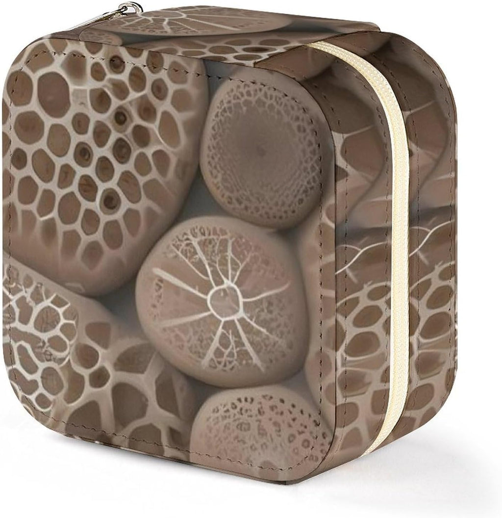 Travel Jewelry Case Petoskey Stone Printed Small Jewelry Box Jewelry Organizer Storage Case Portable PU Leather Mini Jewelry Travel Case for Rings Earrings Necklaces