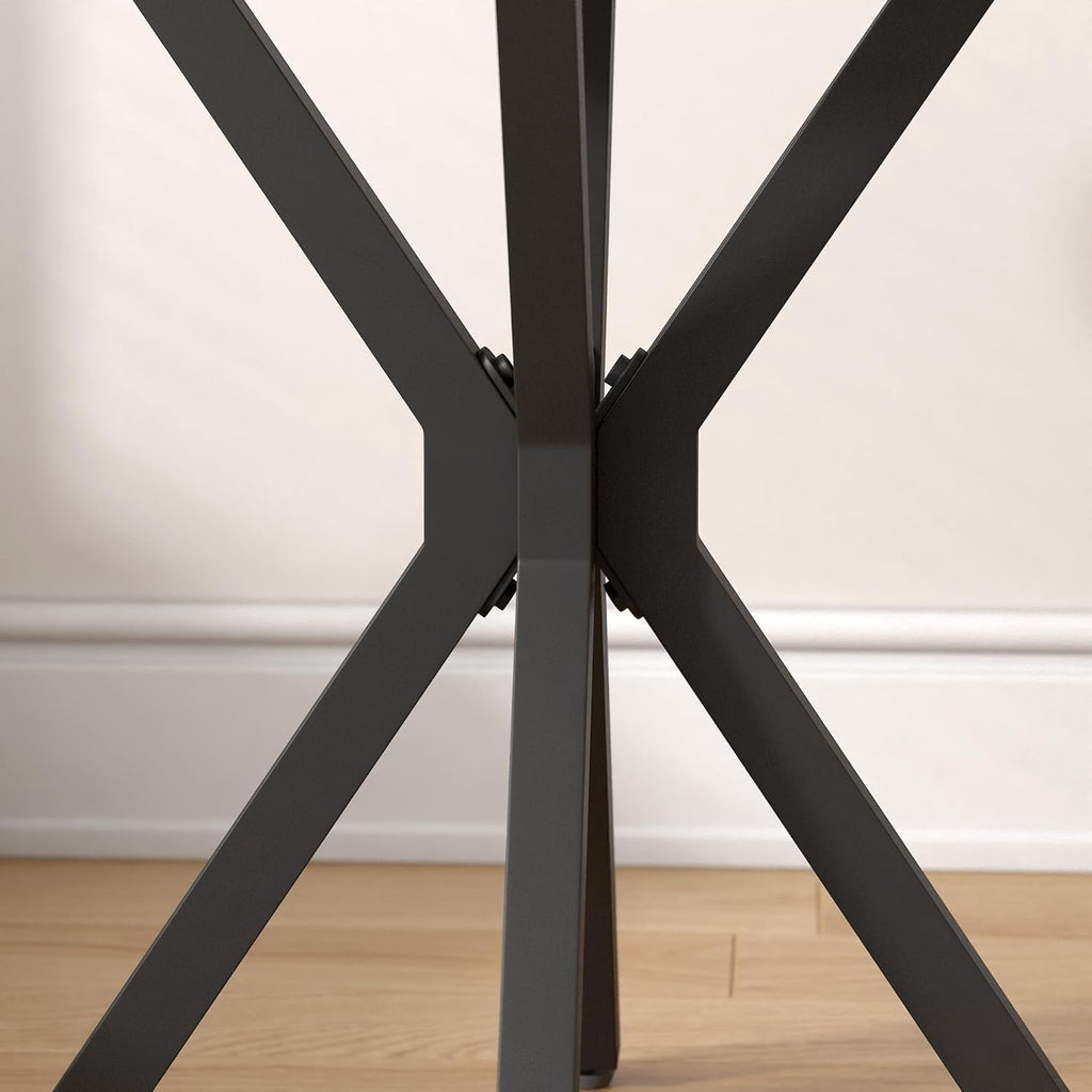 Round Marble Side Table Set of 2, Modern Style End Table with Sintered Stone Top and Black Metal Legs, Small Sofa Coffee Table for Living Room Bedroom (White, 20" x 20 "x 22")