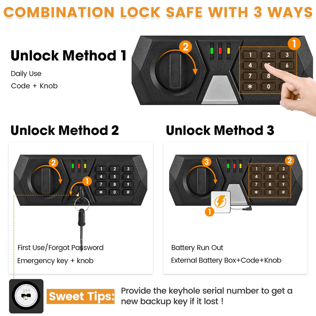 4.1 Cuft Fireproof Safe For Home Documents, Safe Box Fireproof Waterproof, Security Document Safes With Keypad Key Lock, Silent Mode, Removable Shelf, Large Digital Combination Safe For Money Jewelry