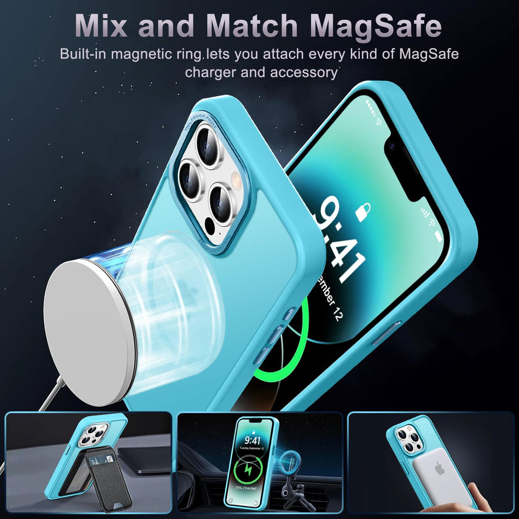 Newfuture Entworfen für iPhone 13 Pro Max Hülle mit Magnetischem [13 FT Militärischer Fallschutz] [Kompatibel mit Magsafe] Schlankes Translucentes Matt Stoßfest mit Anti-Fingerabdruck Handyhülle, See Blau