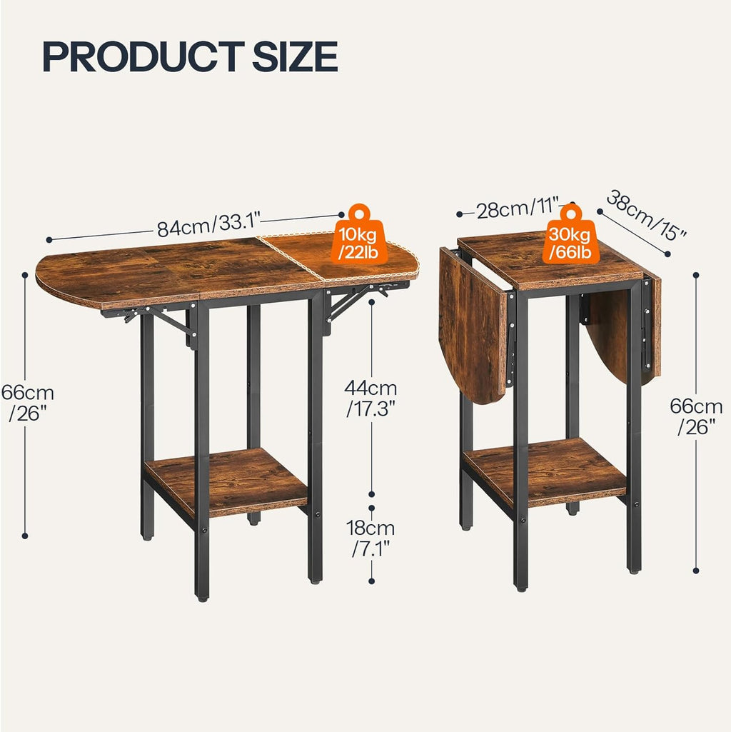 HOOBRO Folding Side Table, 2-Tier Sofa End Table with Expandable Desktop, Small Foldable Coffee Table, for Small Spaces, Living Room, Bedroom, Dorm, Apartment, Rustic Brown and Black BF172BZ01