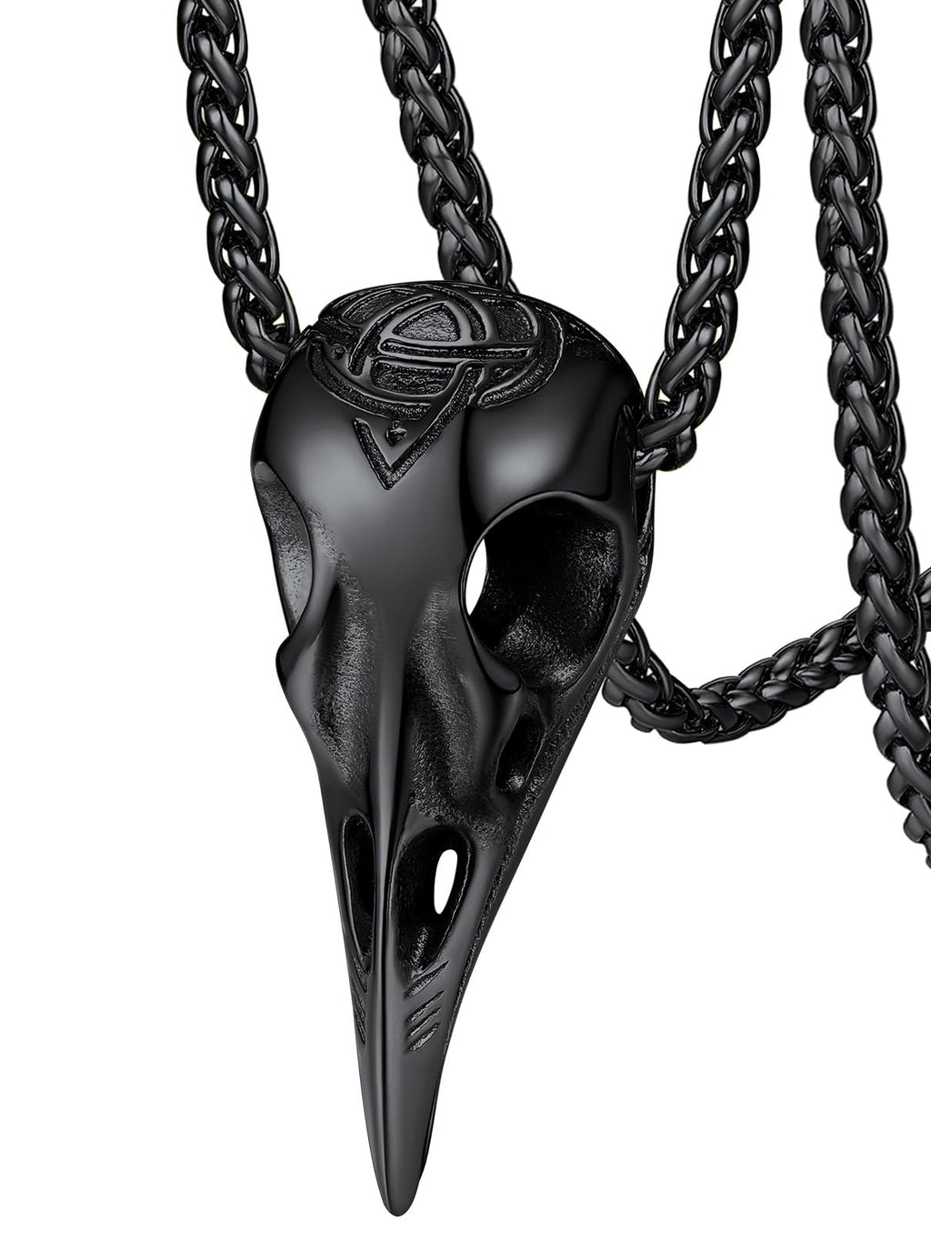 FaithHeart Viking Raven Necklace for Men, Norse Mythology Raven Skull Pendant Sturdy Stainless Steel Amulet Jewelry Gift for Men