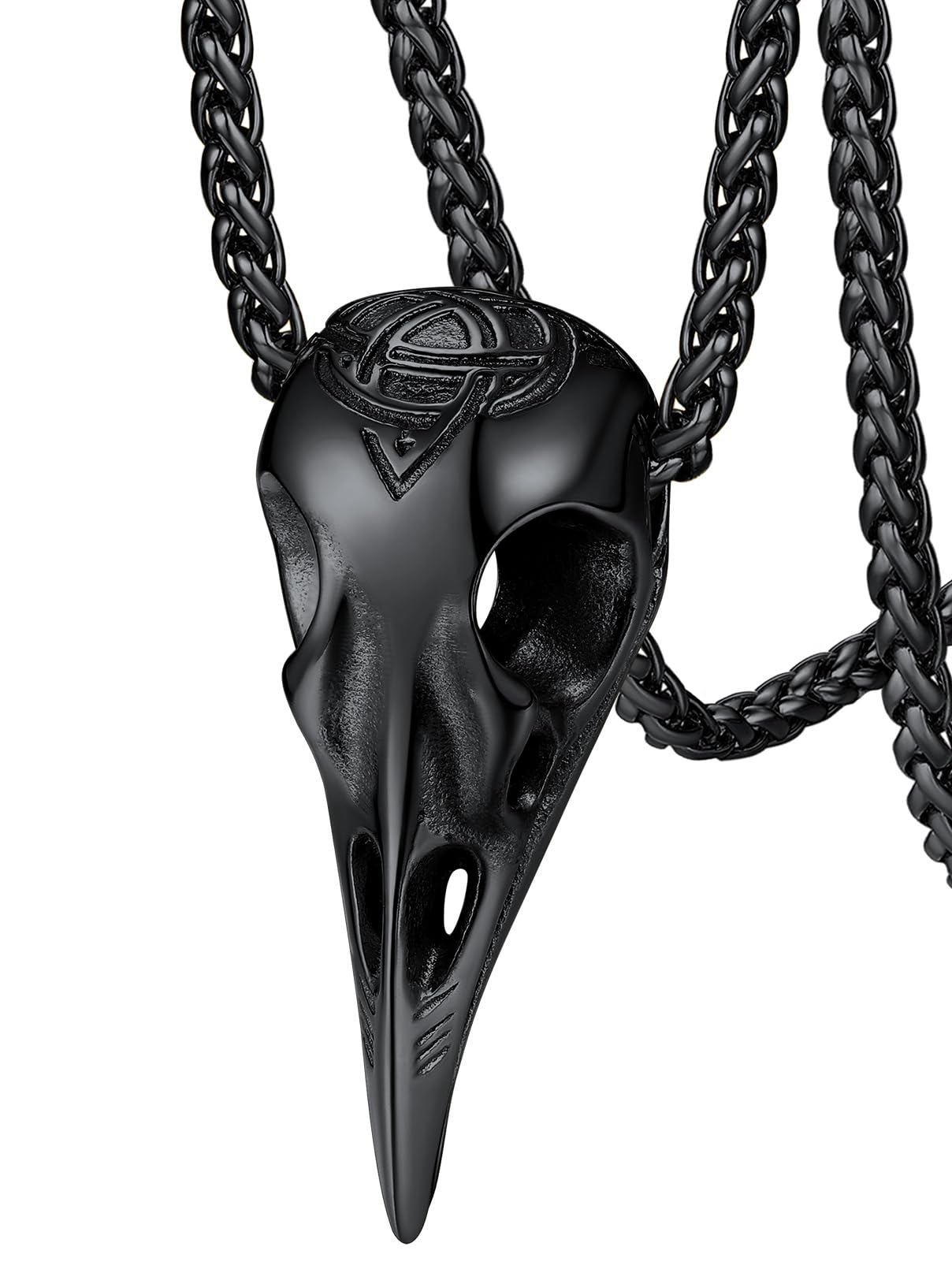 FaithHeart Viking Raven Necklace for Men, Norse Mythology Raven Skull Pendant Sturdy Stainless Steel Amulet Jewelry Gift for Men