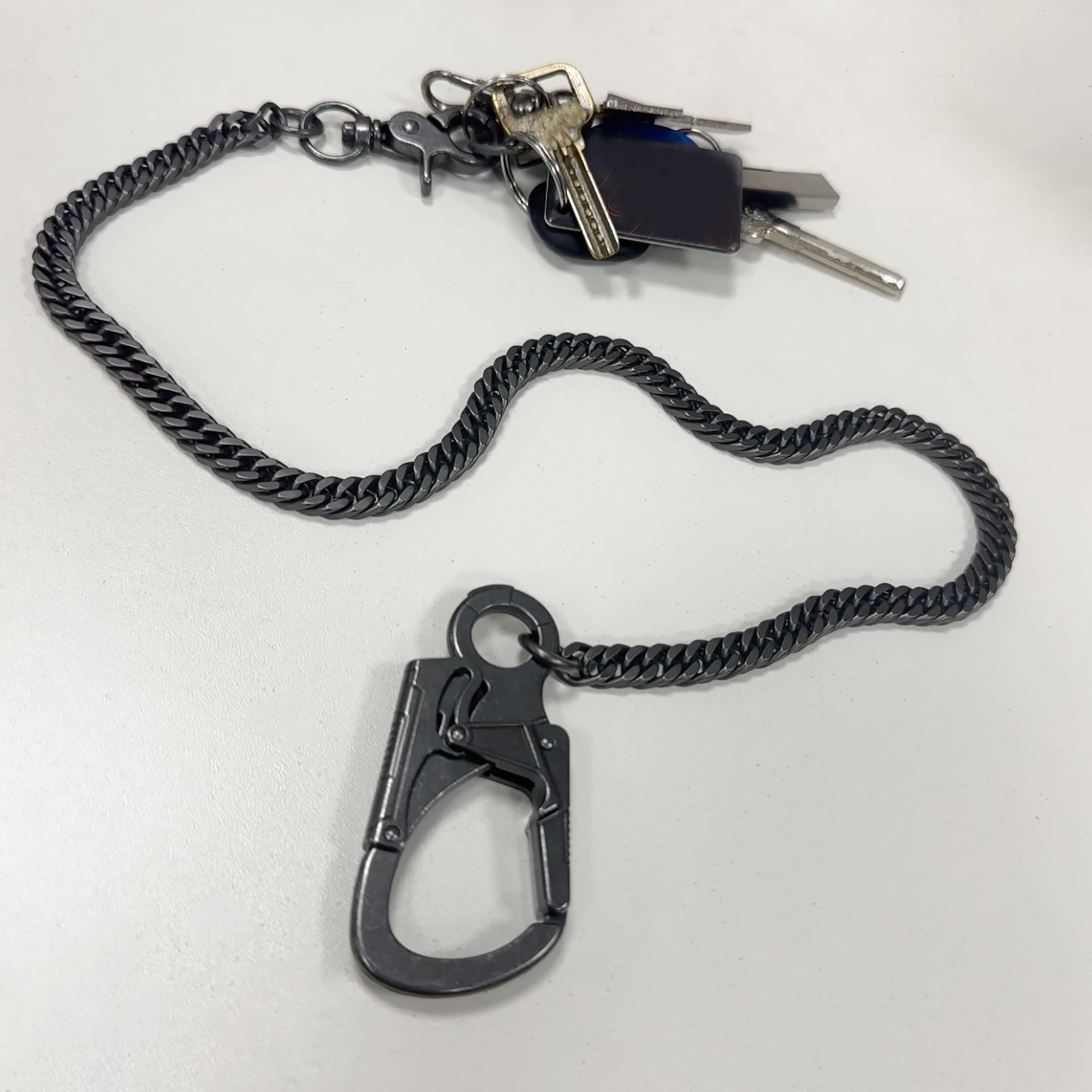 Ahiller Men's Wallet Chain, 25" Pocket Chain, Long Key Chain With Double Locking Ｍechanism, Heavy Duty Biker Chain, Punk Pants Chain, Belt Chain.(QK-Gunmetal-JR-1P)