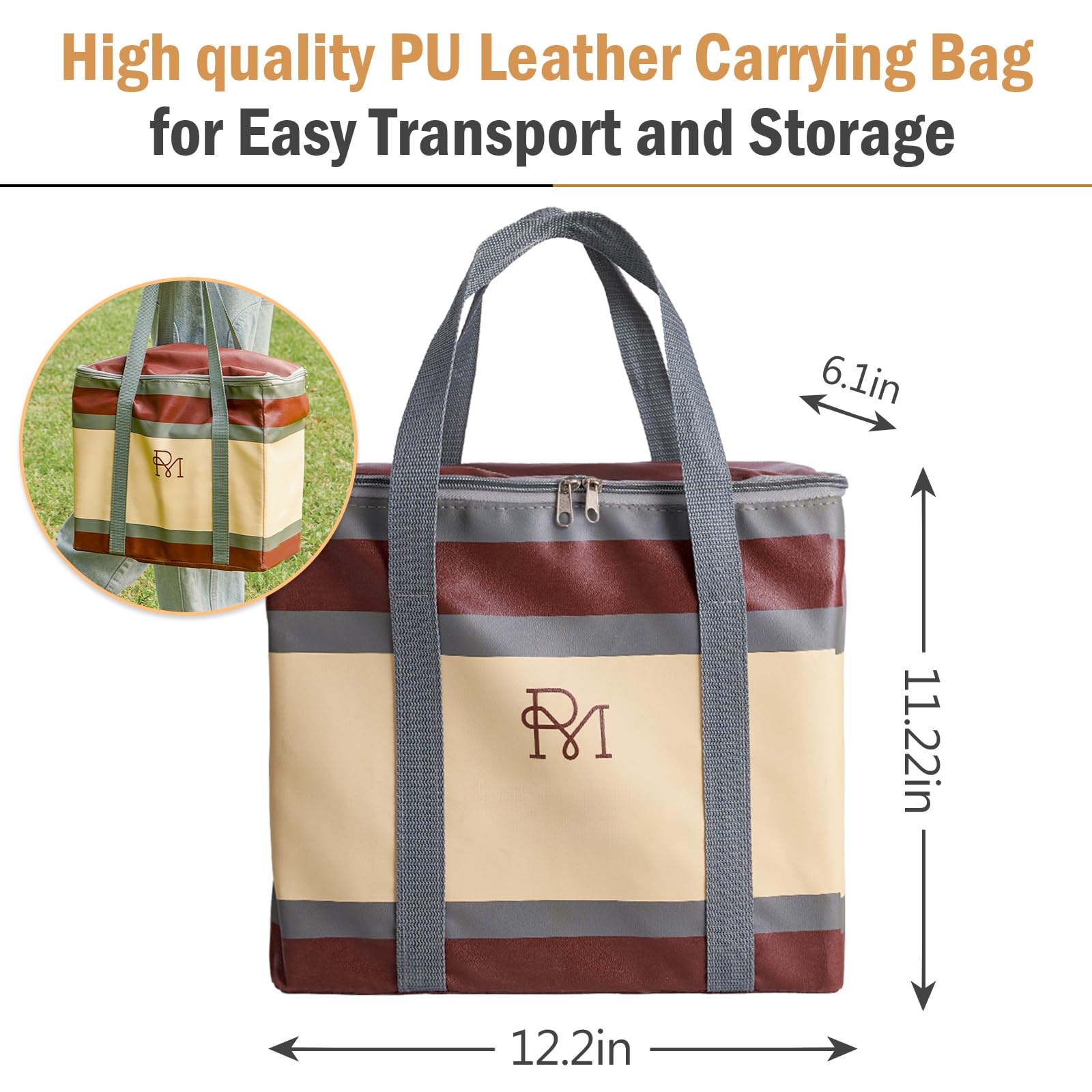 RM ROOMERS Tour Géante Tumble Tower, Jeu de 54 Blocs en Bois à Empiler avec Sac de Transport en Cuir, Dés, Cartes Vérité ou Conséquence, Jeu de Tour Géante pour Famille pour Intérieur Extérieur Jardin Pelouse Fête