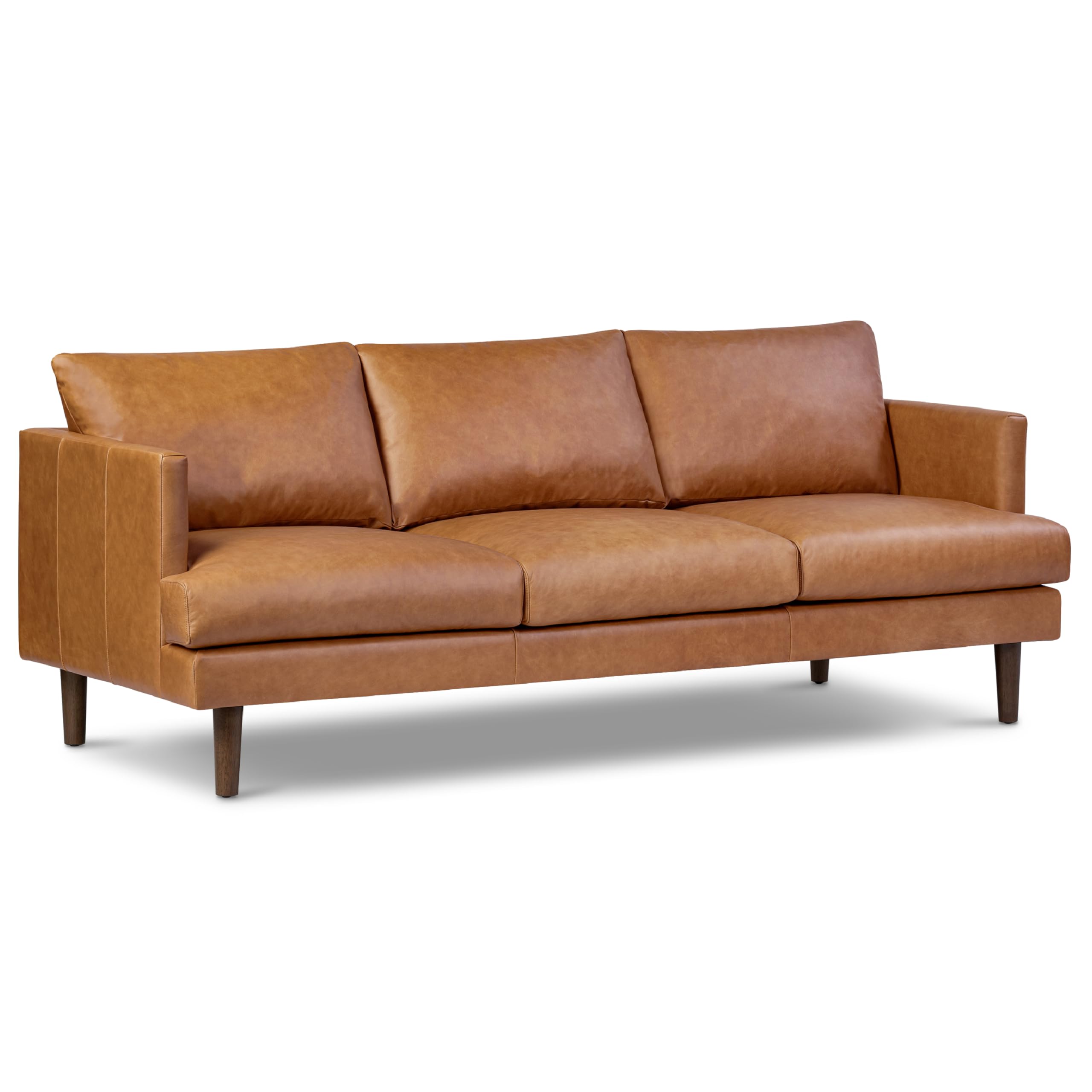 Poly & Bark Lyon Leather Couch - 87.4 Inch Sofa - Full-Grain Leather Sofa for Living Room with Feather-Down Topper - Living Room Couch - Vintage Italian Leather in Cognac Tan