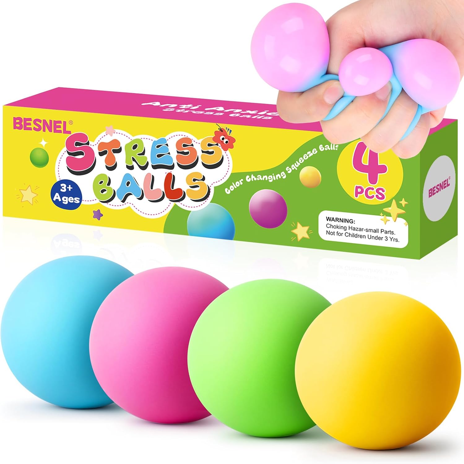 Stress Balls 4 Pack for Adults and Kids, Color Changing Squeeze Toys ...