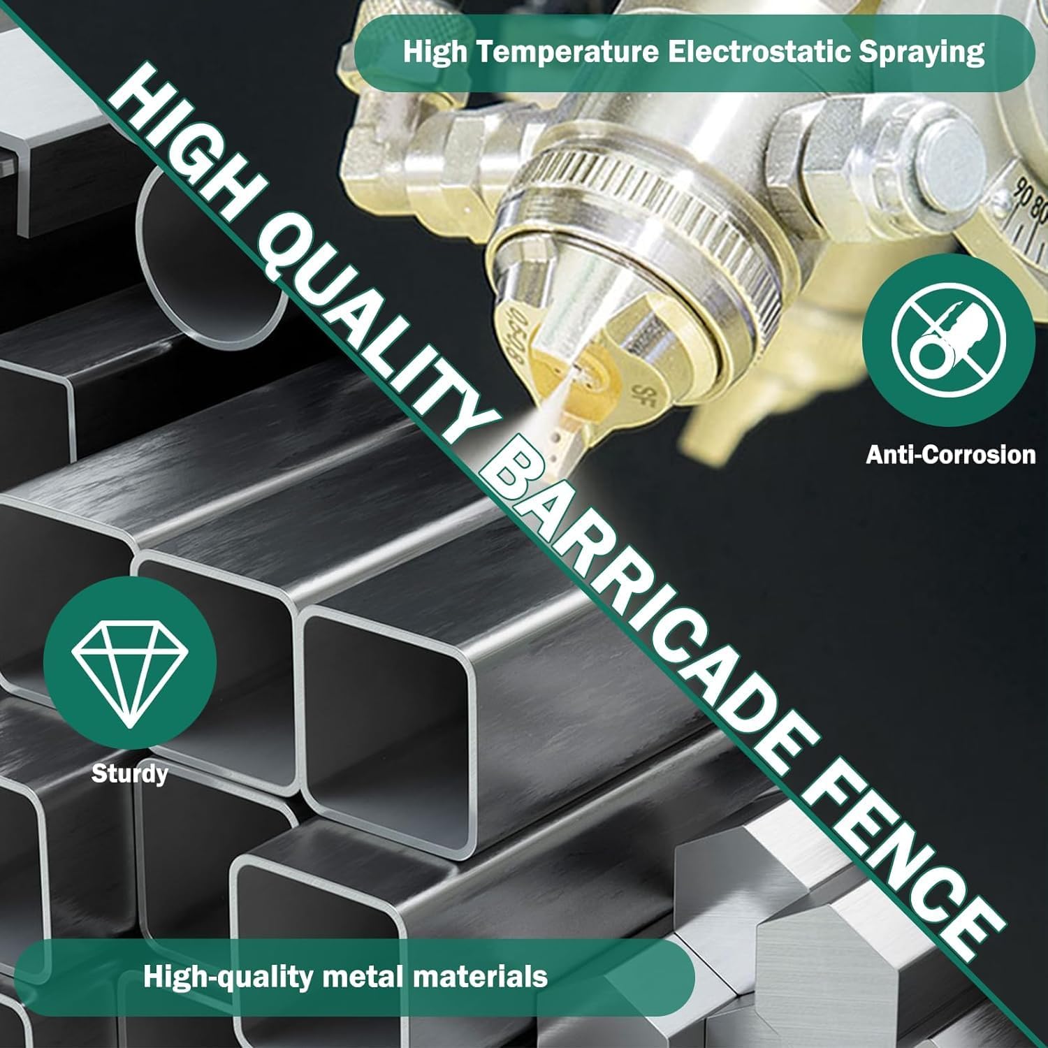 Industrial Expandable Metal Barricade 17 Feet, Yellow and Black Mobile Safety Barrier Gate, Retractable Traffic Fence with Casters, Folding Expandable Barricade for Road Construction, Garage