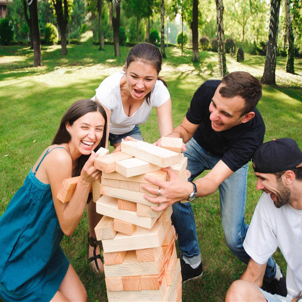 WOOD CITY Giant Tumbling Timber Tower Game (Stacking from 2 to 4 Feet), Classic Jumbo Outdoor Game for Adults Kids Family, 54 Pieces Premium Pine Wood Blocks Toy
