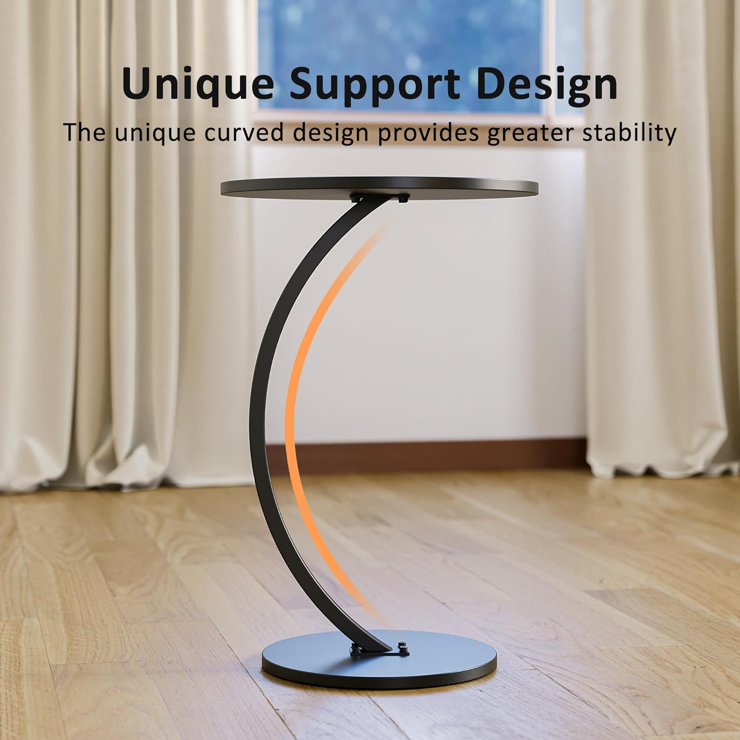 C-Shaped End Table 25 inches High, Small Side Table Coffee Table for Couch and Bed, Sofa Table for Living Room, Bedroom, Bedside, Black