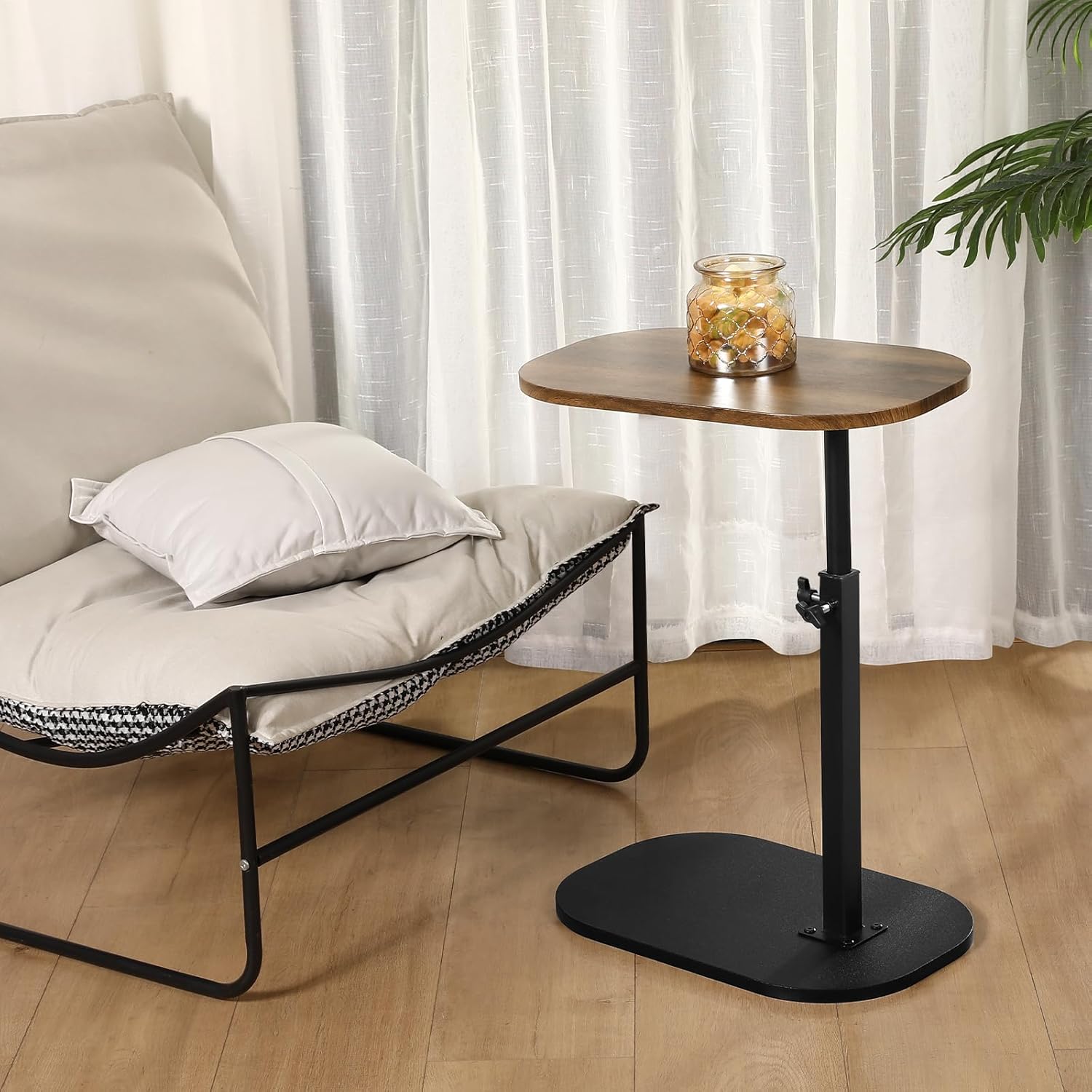 360° Swivel Top C Table for Small Place, Adiustable Height Couch Side Tables That Slide Under SofaModern C Shaped Side Table for Sofa Armrest Tv Tray, Suitable for Coffee, Snack, Drink