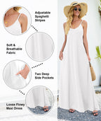 پیراهن ماکسی بلند ساده و گشاد بدون آستین زنانه کژوال Wolddress سایز بزرگ سفید ایکس-لارج با جیب